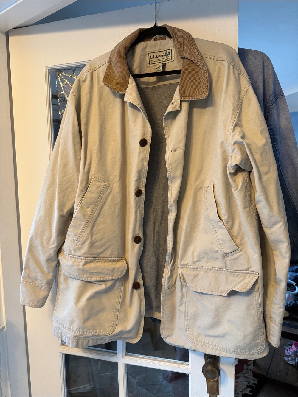 LL BEAN Vintage Barn Canvas Work Jacket Flannel Lined Corduroy Mens XL Coat